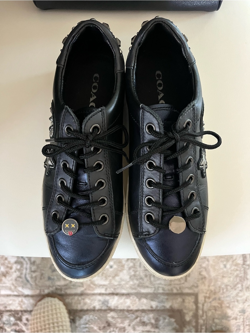 Coach Black Leather Studded Sneakers